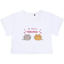 'Be Meow Valentine' Women's Cotton Crop Tops (CO051935)