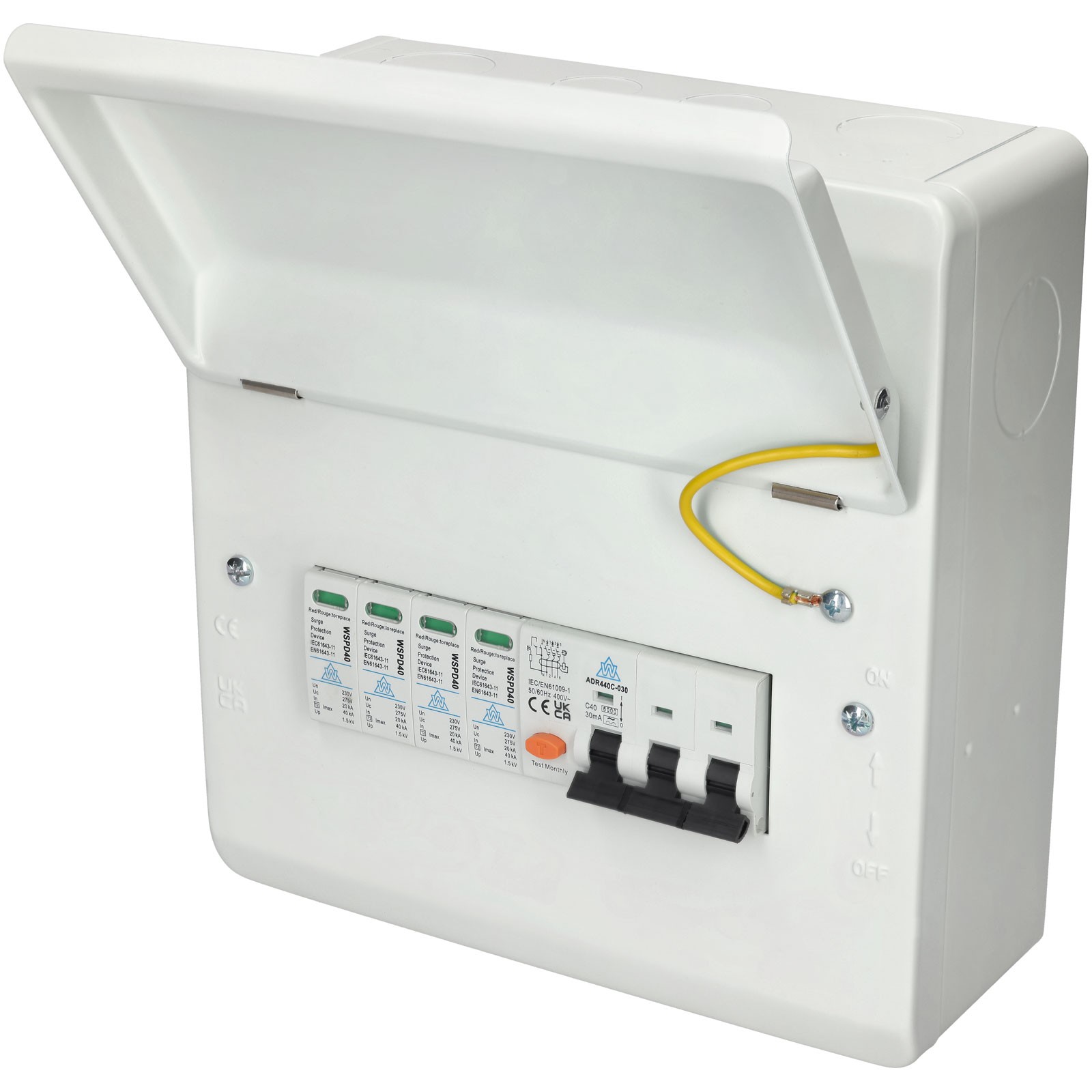WCED 3 Phase Surge Protection Board with 4 pole SPD +40A C Curve RCBO