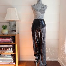Vintage Black Sequin Bootleg Pants Holiday JS Collections 26  waist