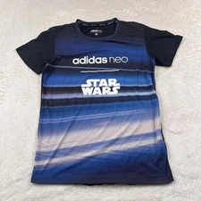 Vintage Adidas Neo X Star Wars Shirt Mens Large Blue Black Striped Spellout Logo