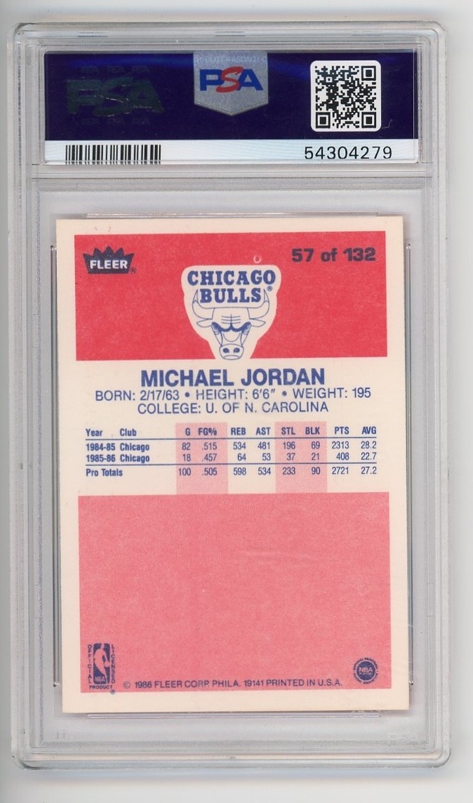 1986 Fleer 57 MICHAEL JORDAN Rookie Card PSA 8 ICONIC RC 🏆🏀 view 2