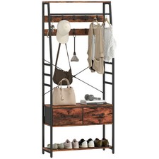HOMCOM Coat Rack with Shoe Storage, Bench and 10 Hooks, Rustic Brown
