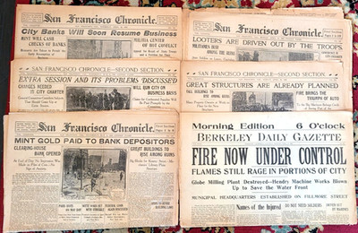  LOT OF 6 Original 1906 San Francisco Earthquake Newspapers Chronicle & Gazette