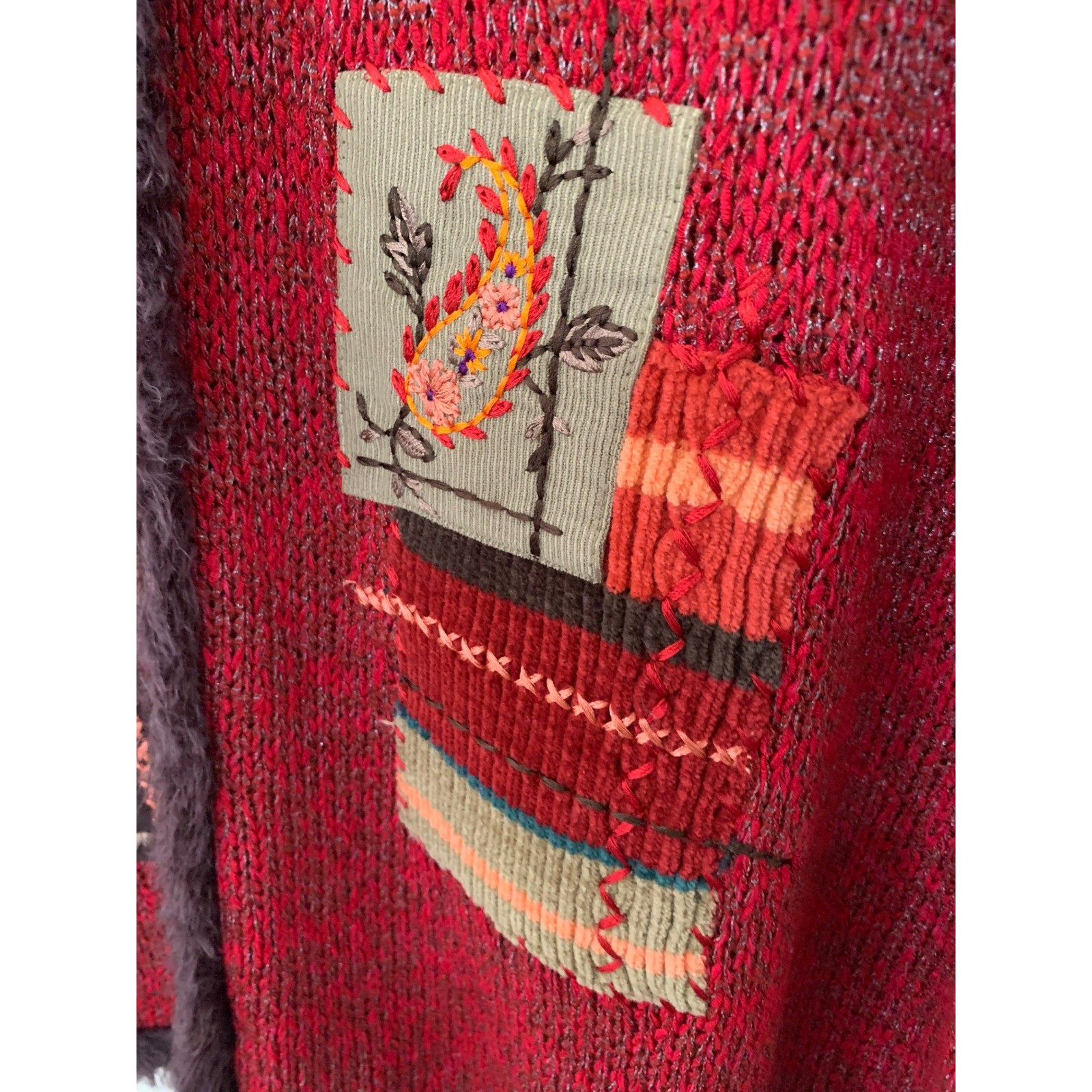 Napa Valley Red Patchwork Embroidered Cardigan Sw… - image 3