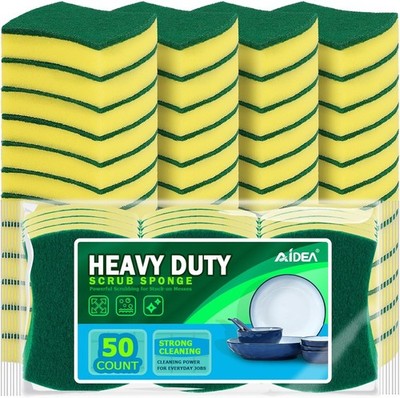 100 Pack Non Scratch Kitchen Sponges Heavy Duty Dish Cleaning Scrubber Pads Set