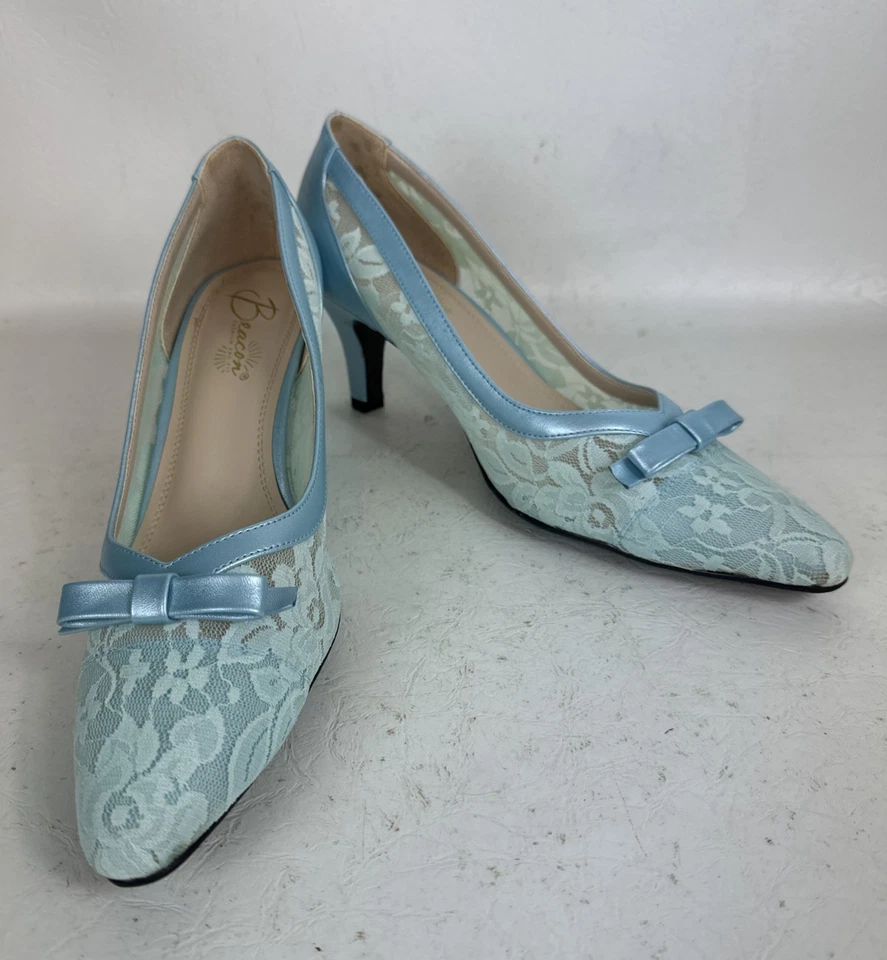 Women's Beacon Dress Heels Brocade Angel Blue With Bow Shoes 9 M New - Image 2 of 4