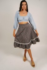 70s Prairie Skirt S small blue vintage midi cottage retro rockabilly floral