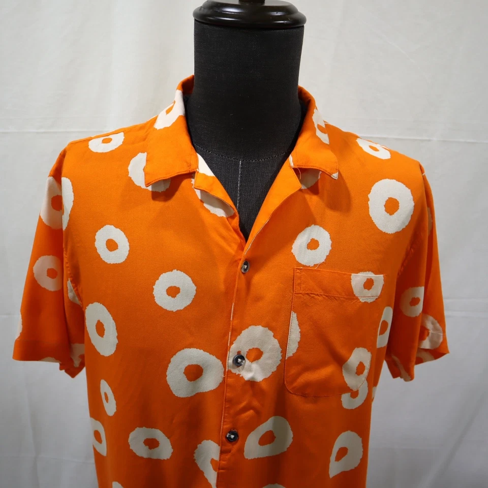 Sovereign Code Los Angeles Shirt L Orange Retro Circle Print Short Sleeve Button - Image 3 of 4