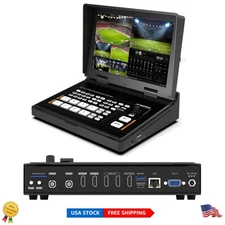 Streamline Your Livestreams: 10.1'' FHD Video Switcher with Audio and Effects