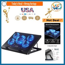 Blue Laptop Cooling Pad with 5 Quiet Fans Adjustable Stand for 12-17" Laptops