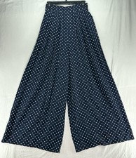 Vtg High-Waisted Polka Dot Navy Blue Palazzo Wide Leg Pants USA Union Made 10