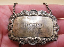 Vintage Sterling Silver Bottle Tag Decanter Label - PORT