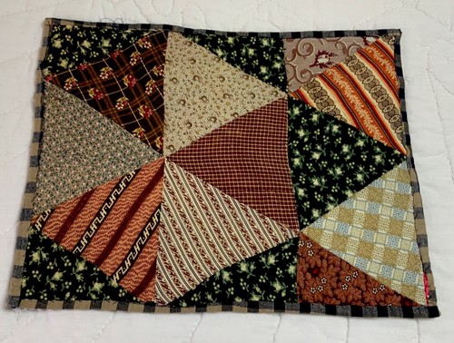 Vintage Antique Patchwork Quilt Table Topper, Triangles, Early Calico Prints - Picture 2 of 12