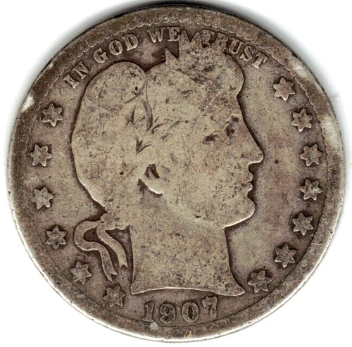 1907 BARBER QUARTER in GOOD condition ~ FULL RIMS ~ SEE THE SCAN   stk 07-52