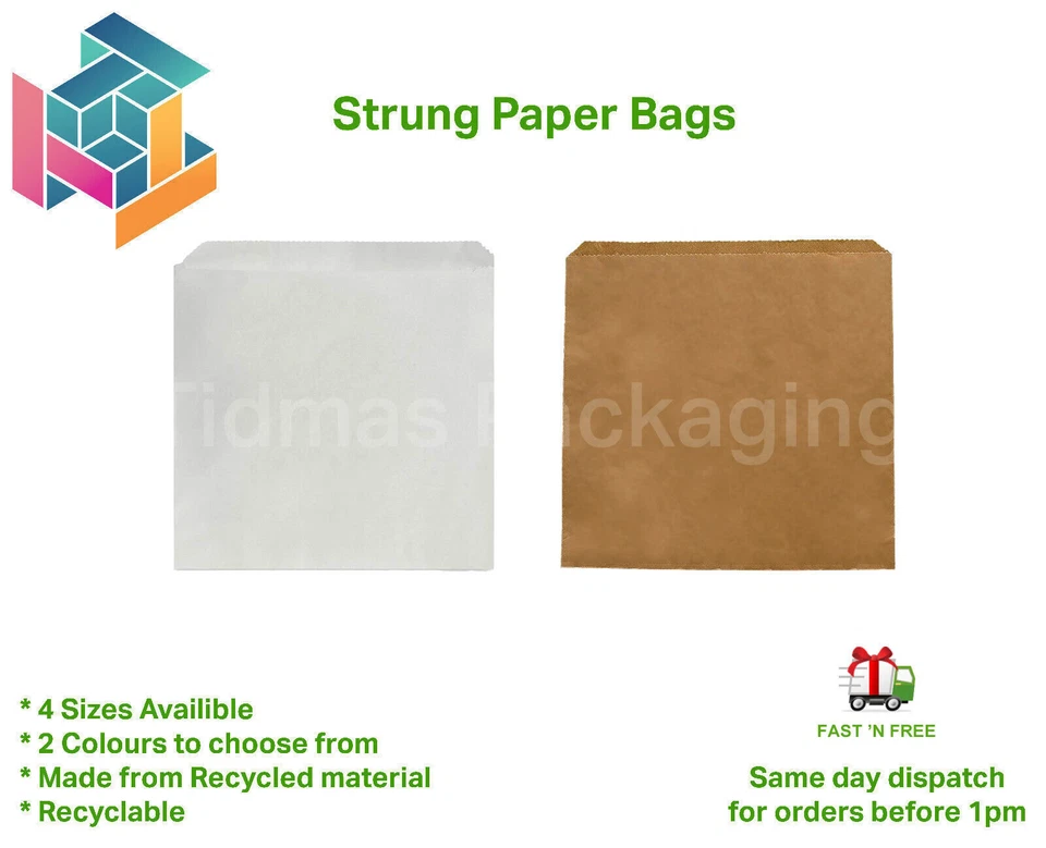 PAPER BAGS STRUNG BROWN & WHITE KRAFT FOOD SANDWICH TAKEAWAY GROCERY BAG - Image 4 of 4