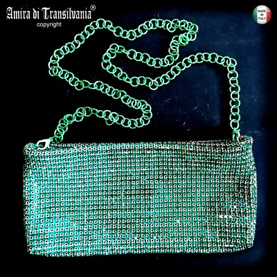 mini Damen Tasche Clutch klein elegant Schmuck Kette Strass Kristalle selten