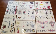8 Lot Gail Somers Tattoo Flash Sheets VTG 1997 Feminine Tribal Skull Laminated