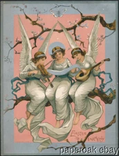 1883 Large L. Prang Easter Card With Angels Playing Instruments