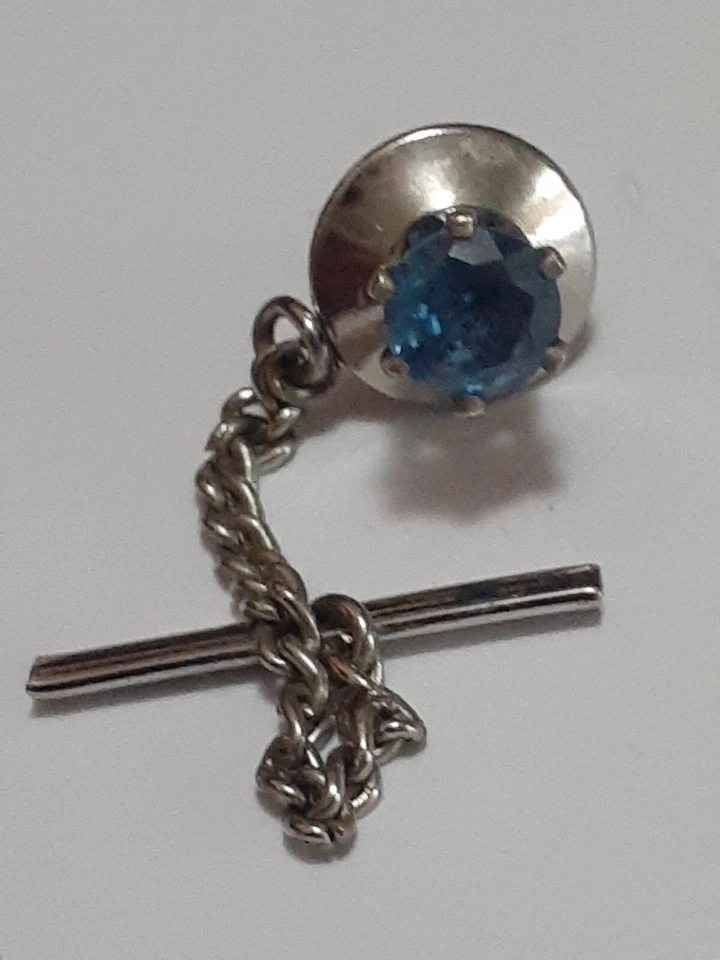 London blue Topaz gemstone tie tack with chain - Image 3 of 4
