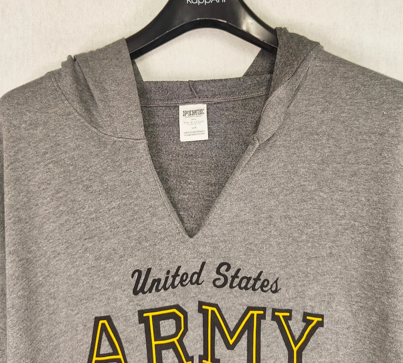 UNDERCOVER Felpa con cappuccio donna Victoria's Secret rosa 5th Ocean grigia taglia large UK 14 16 esercito