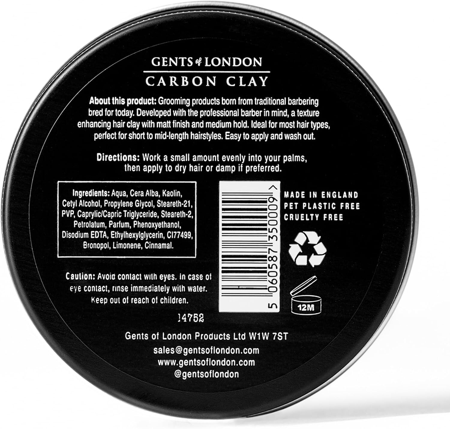 Gents of London Carbon Clay Medium Hold Matte Finish Hair Clay Wax for
