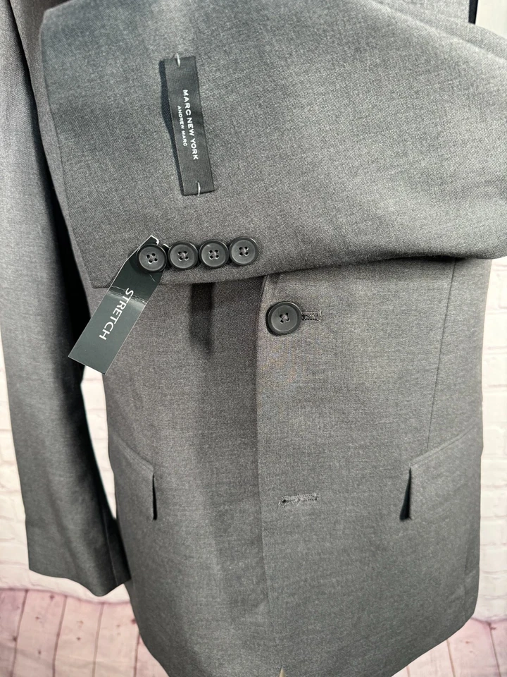 NUEVO MARC NEW YORK Para Hombres Gris CALCE CEÑIDO ELÁSTICO Traje Abrigo Deportivo Blazer Chaqueta 38R Foto 4 de 4