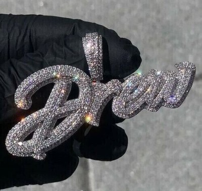 4Ct Round Cut Lab Created Diamond Custom ''Drew'' Name Pendant 925 Sterling Silver