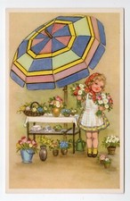 VINTAGE ART DECO ARTIST SIGNED PETERSEN POSTCARD CHILD SELLING FLOWERS