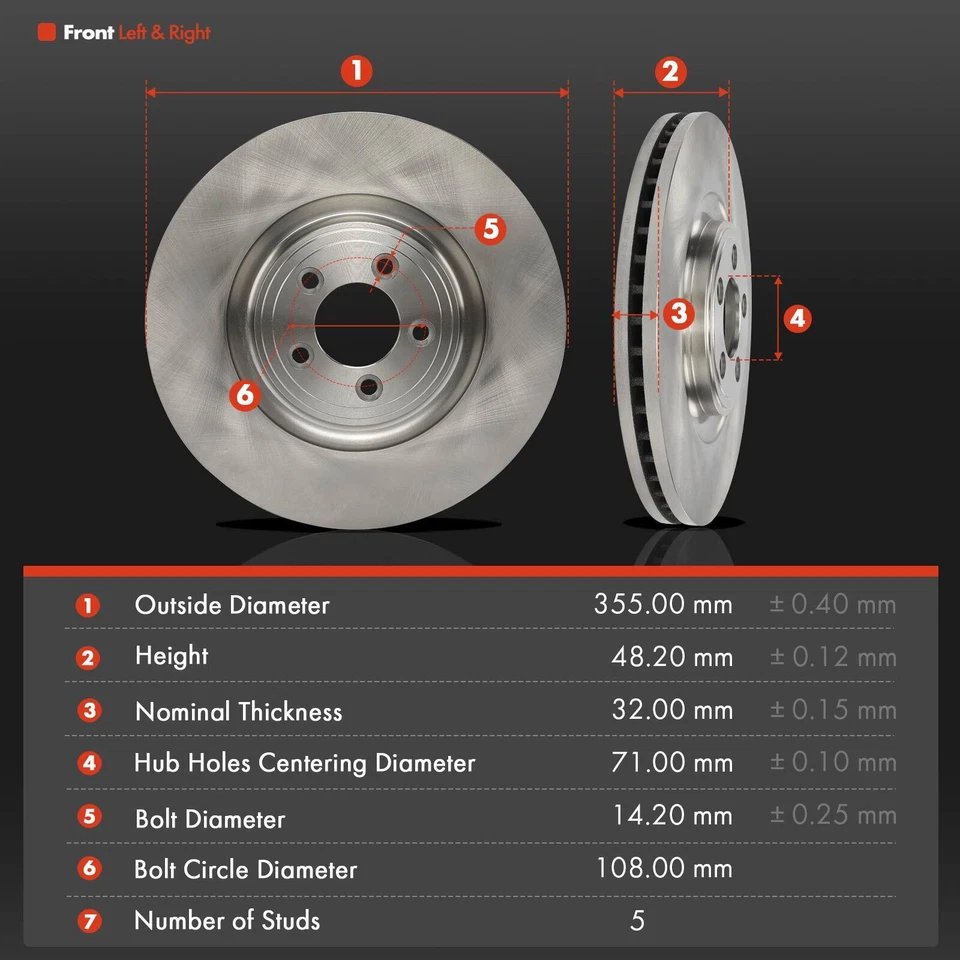 6x Front Side Disc Brake Rotor & Brake Pads for Jaguar F-Type 2018-2021 XF 10-15 - Image 2 of 4