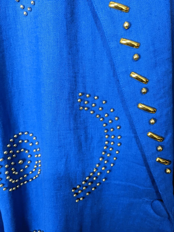 Adam Douglas Adrianna Papell 100% Linen Blazer M Medium Blue Gold Studded NWT - Image 3 of 4