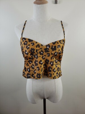 4si3nna Leopard Print Satin Crop Camisole Sz M
