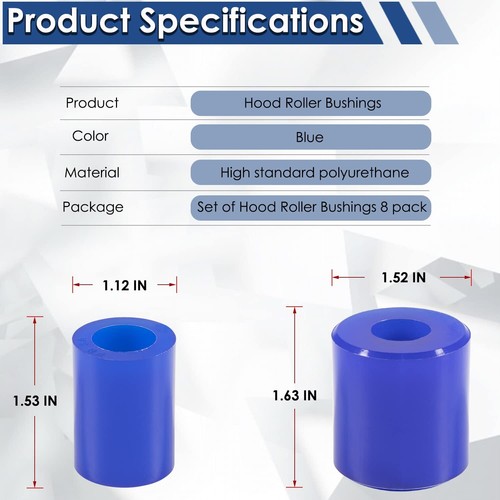8 Pack 13-03593 Hood Roller Bushings Kit Polyurethane For Peterbilt 357,375,379 - Picture 8 of 9