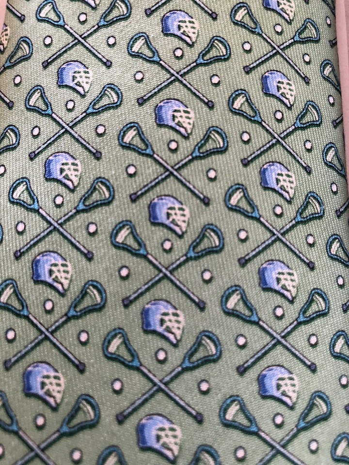 Vineyard Vines Boys Silk Tie Green Lacrosse Sticks, Ball & Helmet