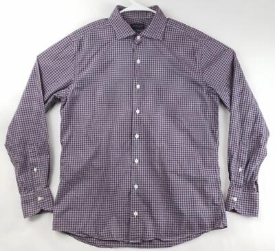 Proper Cloth Shirt Mens Large Red Blue Check 100% Cotton Long Sleeve Button-Up