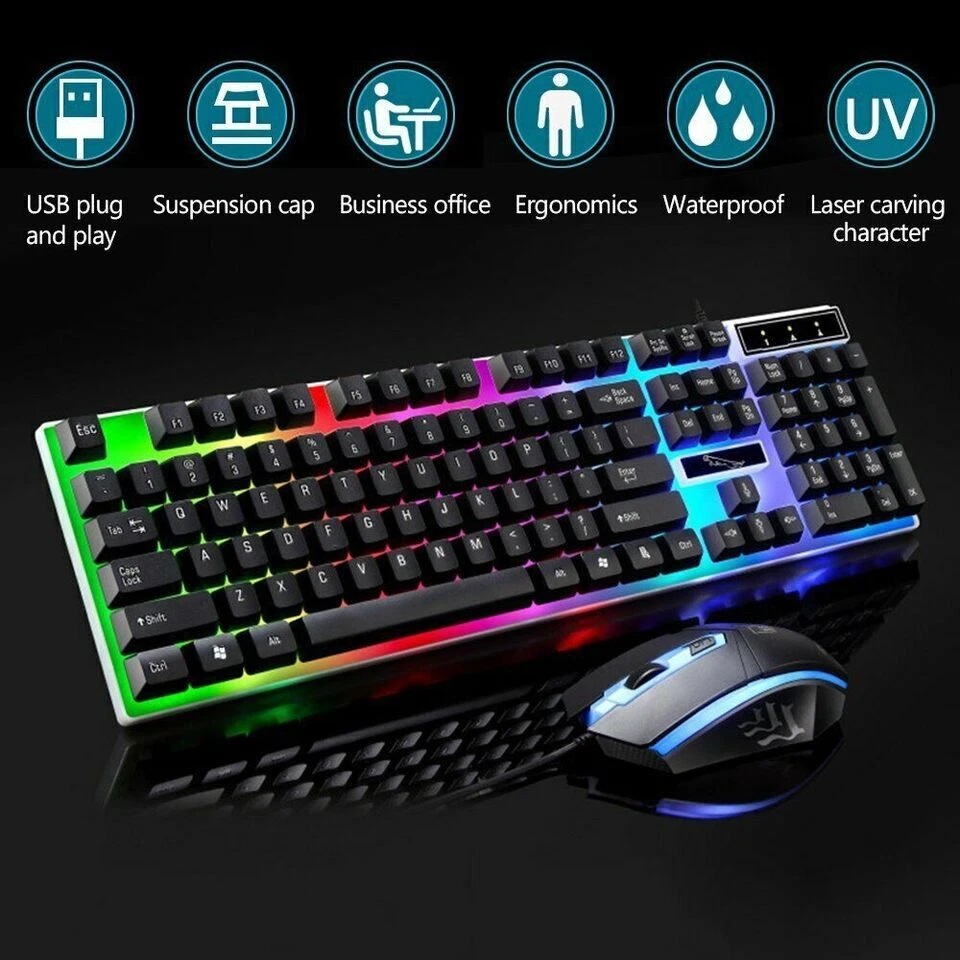 Gaming Keyboard Mouse Set USB Rainbow RGB LED Wired For PC Laptop PS5 Xbox One - Image 4 of 4