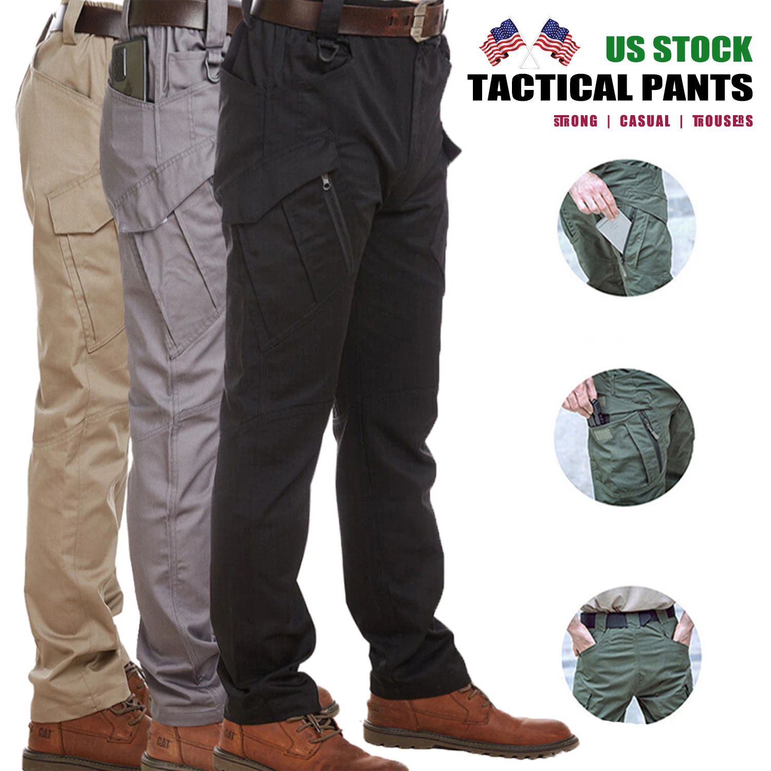 Mens Cargo Tactical Pants Work Outdoor Combat Trousers For Hiking Travel Camping