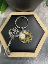 3 Silver-Tone Skeleton Key Watch Pendant Keychain New Free Ship B4184