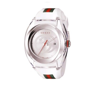 Gucci YA137102 Chronograph Unisex Silicone Strap Watch - Silver