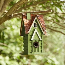 Glitzhome Hanging Distressed Wooden Garden Hand Painted Bird House for outside 1