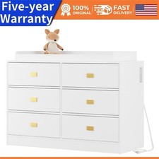 Modern Dresser for Bedroom with 6 Drawers Baby Dresser with Changing Table Top 