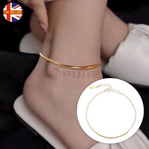 UK Damen Fußkettchen goldfarben Edelstahl Fußkettchen Fuß Bein Kette Armband - Bild 1 von 9