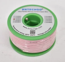 Bntechgo 16 AWG Ultra Flexible Silicone Tinned Copper Wire 600V Spool Pink