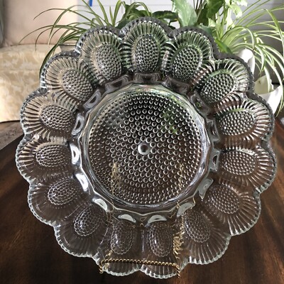 Vintage Indiana Glass Crystal Hobnail Thousand Eyes Deviled Egg Relish Tray  11