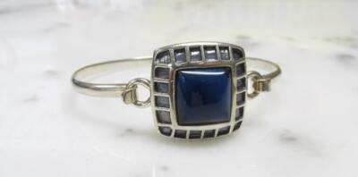 Barse Sterling Silver Hinged Bangle Bracelet w/ Blue Stone ~ 18.4g ~ 1-F214