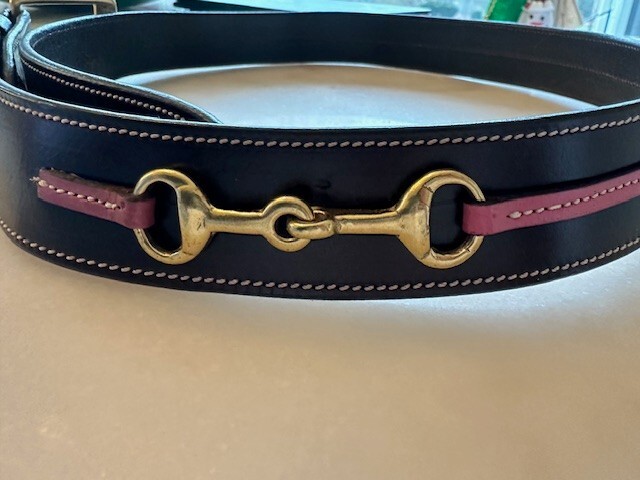 NWT TREDSTEP IRELAND CURVED HAVANA LEATHER BRASS SNAFFLE BITS 1.5” BELT Size 30 image 2