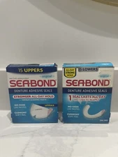 Sea-Bond Denture Adhesive 1 box of UPPERS / 1 box of LOWERS - 15ct each box 