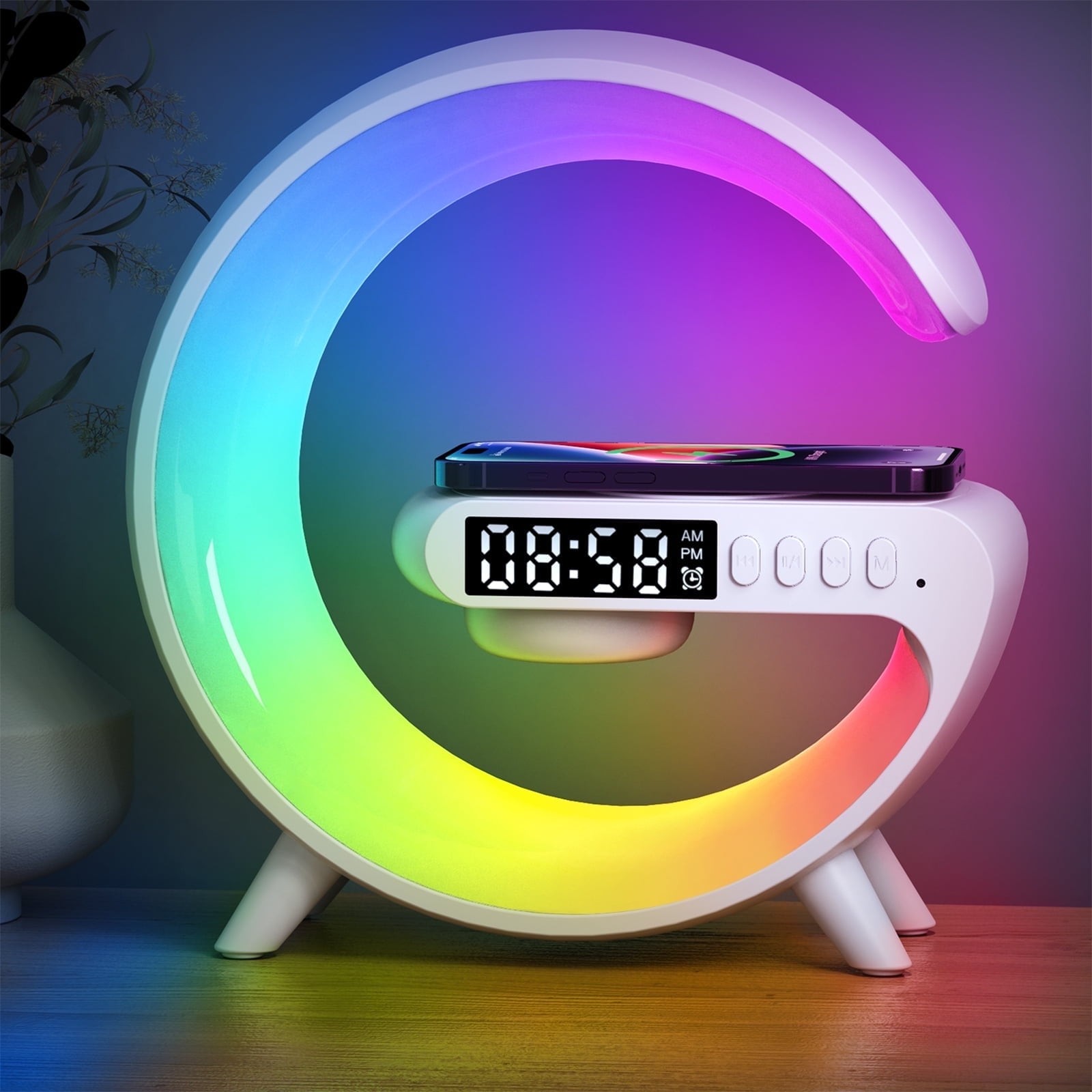 Smart Fast Wireless Charger Alarm Clock Dimmable Lamp