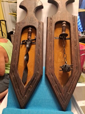 Vtg 23x5 Mexican  Medieval Wall Hangings Sword & Mace Ball & Chain w/  Man Cave