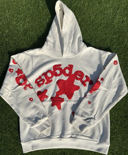 sp5der White Red Graphic Print Pullover Hoodi...