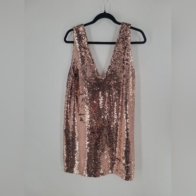 bb dakota gold sequin dress BB Dakota Rose Gold Sequined Swing Dress Size M new